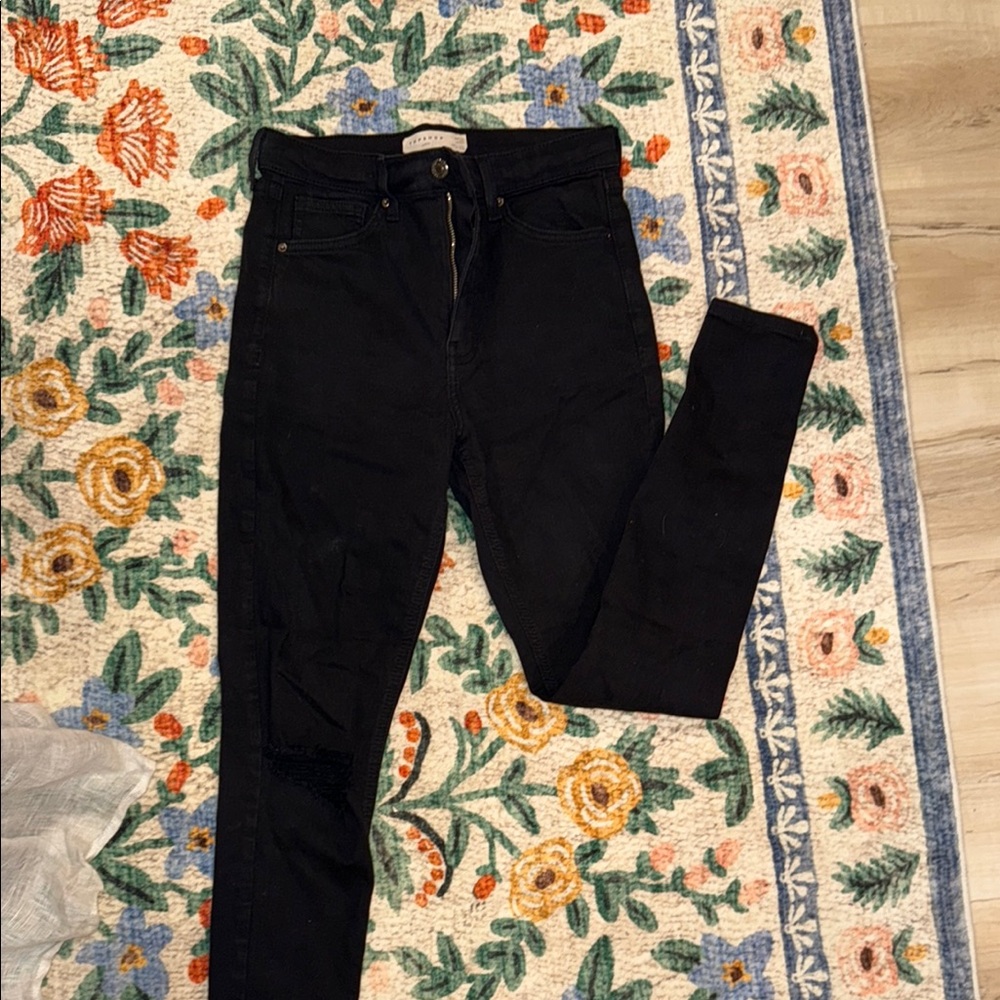 Topshop Black Skinny Jeans Ripped High-Rise Stretch
